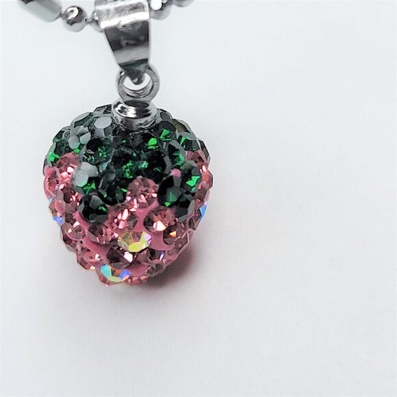 Heart Style Pink and Green Rhinestone Small Pendant Necklace - Picture 3 of 10